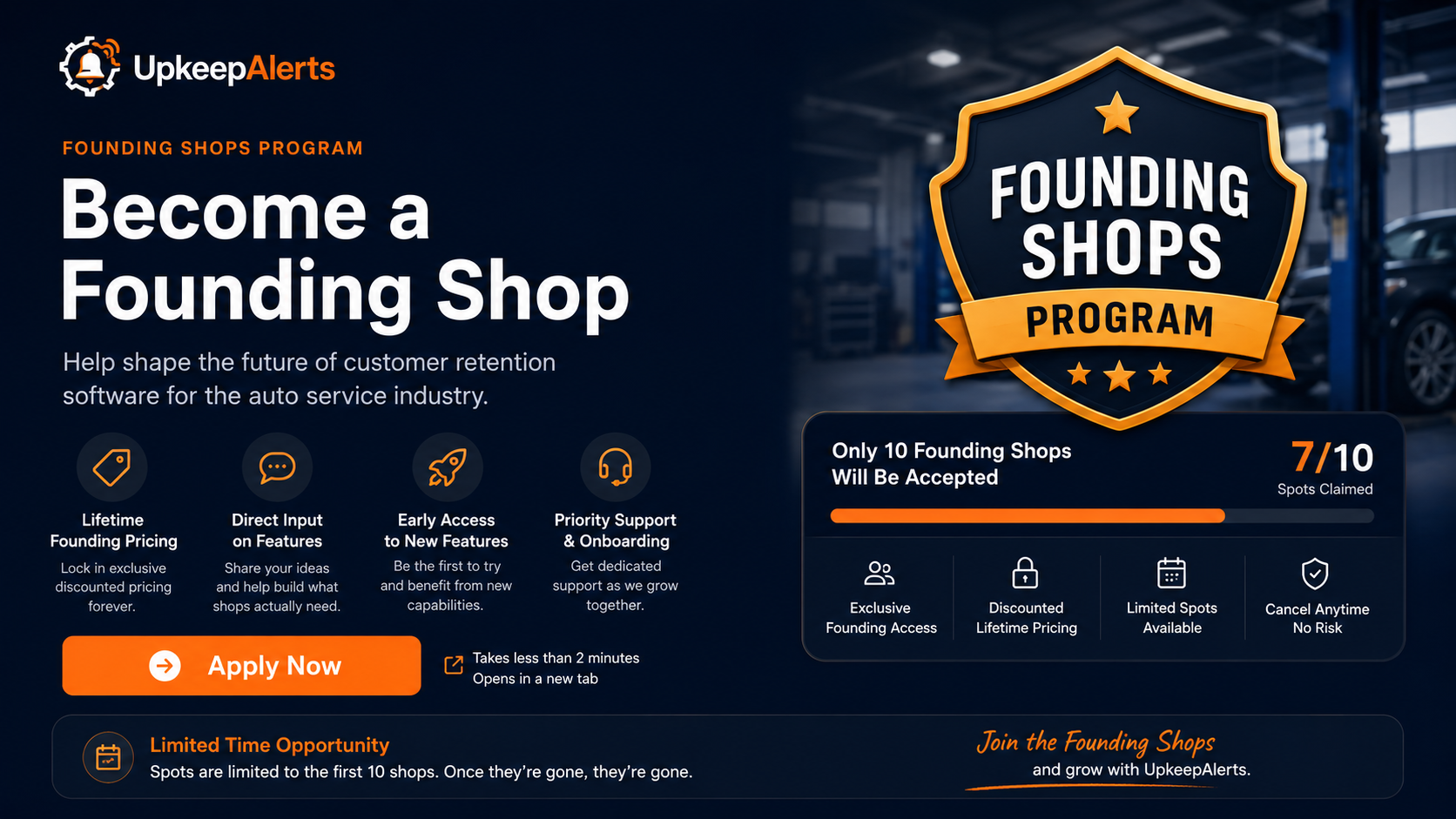 UpkeepAlerts Founding Shops Program